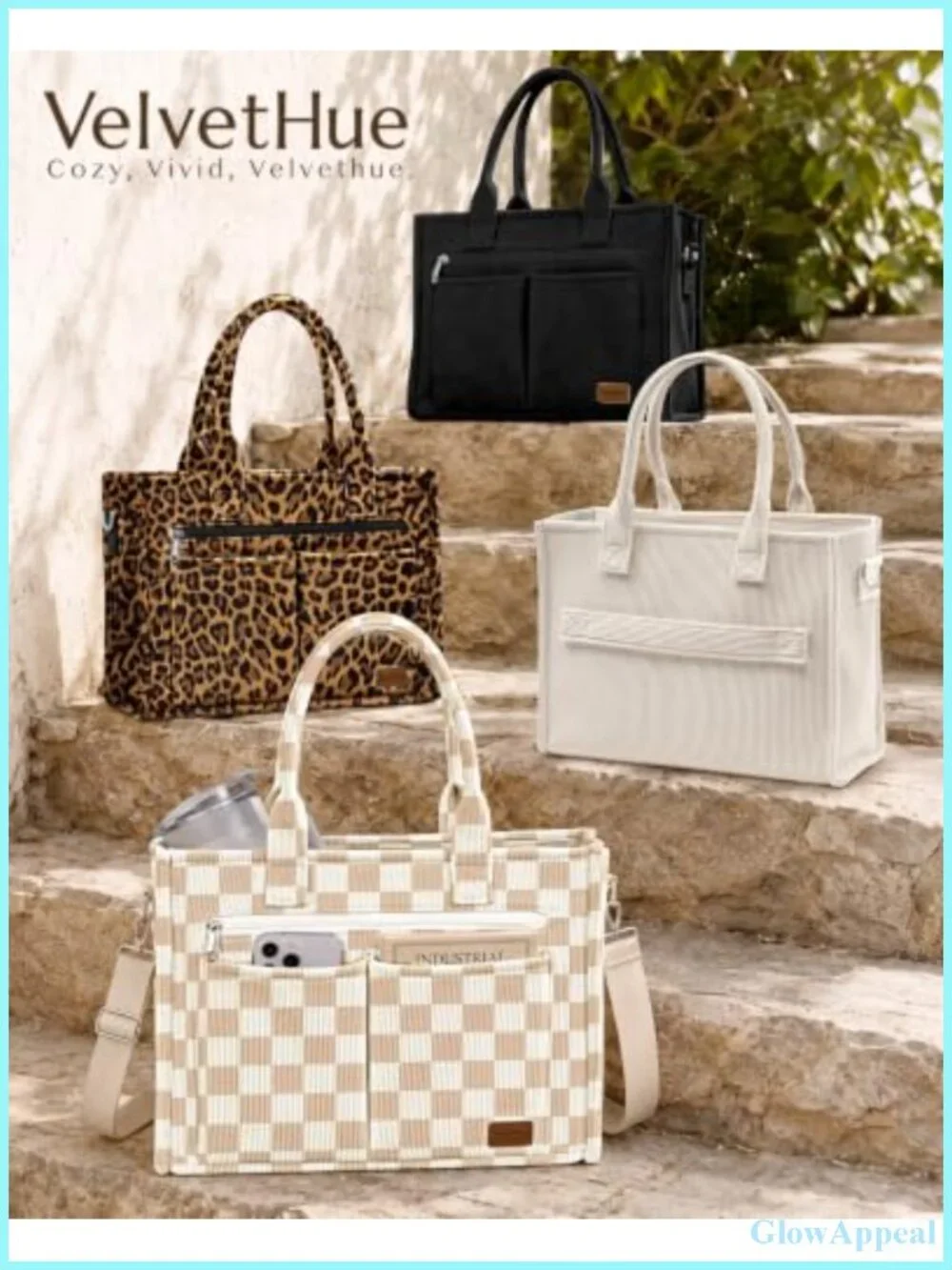 Structured Corduroy Tote Bag Large Crossbody Laptop Bag with Pockets
